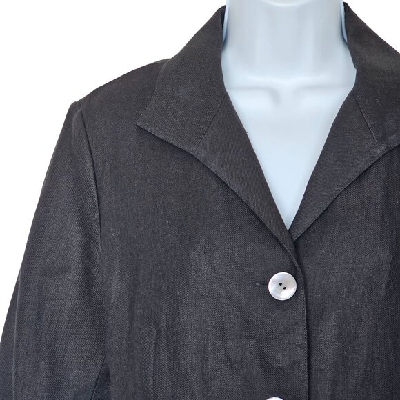 Lafayette 148 100% Linen Blazer Jacket Black Button-Up‎ Pleated Back Womens 8 - Picture 10 of 10